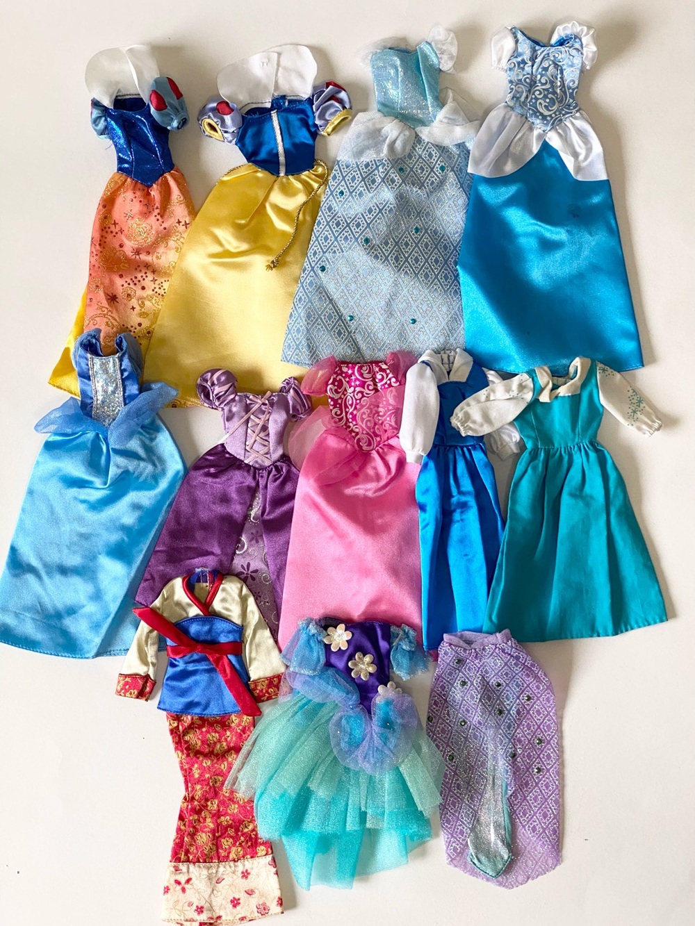 Lot of Assorted Disney Princess Fashion Doll Dresses - Cinderella, Belle, Ariel